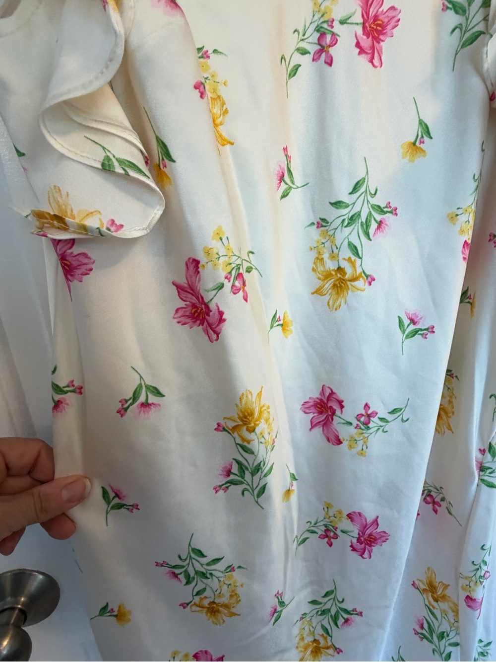 A New Day Floral Midi Dress XL Ruffle Sleeve Cream Spring Summer NWT - Picture 9 of 10